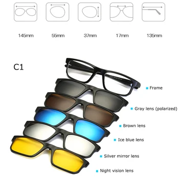 Mode Forestilling Frame Briller Mænd Kvinder Med 5 klip på Polariserede Solbriller Magnetiske Adsorbent For Mandlige Briller BC125