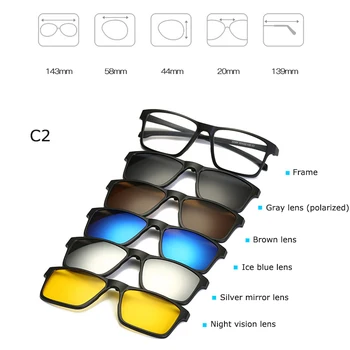 Mode Forestilling Frame Briller Mænd Kvinder Med 5 klip på Polariserede Solbriller Magnetiske Adsorbent For Mandlige Briller BC125