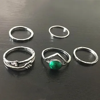 Mode hot Sølv Farve Midi-Ring Sæt til Kvinder Boho Stranden Vintage tyrkisk Punk Efterligning Emerald Finger Ringe, Smykker 5Pcs/Sæt