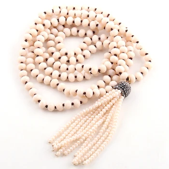 Mode Knyttede Glas Krystal Perler Etniske Halskæde Boheme Tribal Smykker Crystal Kvast Halsband For Kvinder Perle-Neck