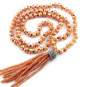 Mode Knyttede Glas Krystal Perler Etniske Halskæde Boheme Tribal Smykker Crystal Kvast Halsband For Kvinder Perle-Neck