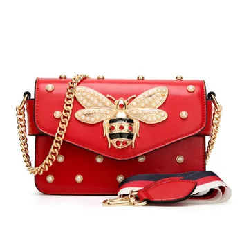 Mode Kvinders Messenger Bag Nyt Mærke Læder Kvindelige Skulder Taske Luksus Diamant Lille Bi Kvinde Håndtasker Strap Tasker Pink Rød