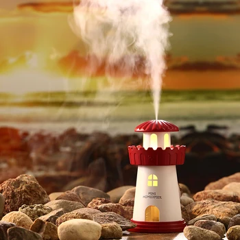 Mode Lighthouse Led-Ultralyd Luftfugter Tåge Kaffefaciliteter Fogger USB-Befugtere luftfrisker Aroma Diffuser Lampe Husholdningsapparater