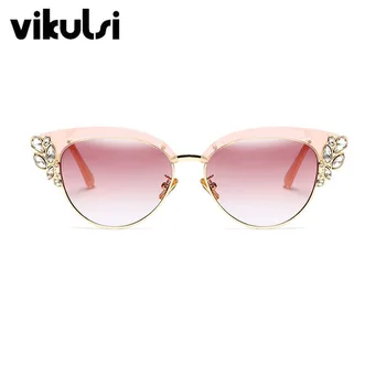 Mode Luksus Cat Eye Solbriller Kvinder 2017 Nye Brand Designer Halv Frame Krystal Diamant Klare Sol Briller, oculos de sol UV400