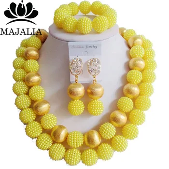 Mode nigerianske bryllup afrikanske perler smykke Sæt gul plastik perler, halskæde, armbånd, øreringe smykker sæt VV-082