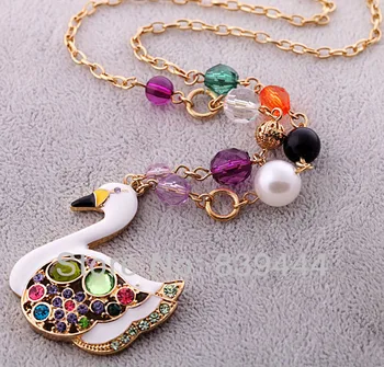 Mode-Nye Elegante Smykker, Krystal Farverige Swan Halskæde