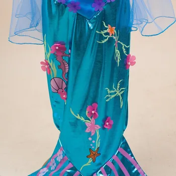 Mode Piger, Ariel, Prinsesse Havfrue Kjole med 3D Blomster Pige Fancy Lange Ærmer Børn gallakjole Børn Carnival Part Kjole