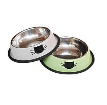 Mode rustfrit stål lille hund, kat, mad skål pet feeding bowl Pet Fodring Hvalp, Killing fodring mad skål grøn grå 15*3,5 cm