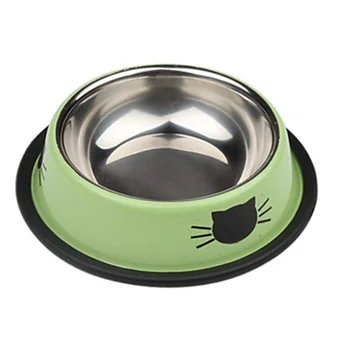 Mode rustfrit stål lille hund, kat, mad skål pet feeding bowl Pet Fodring Hvalp, Killing fodring mad skål grøn grå 15*3,5 cm