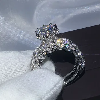 Mode Smykker Engagement Bryllup Band Ring Sæt til kvinder 3ct AAAAA zircon cz 925 sterling sølv 2-i-1 Kvindelige Part ring