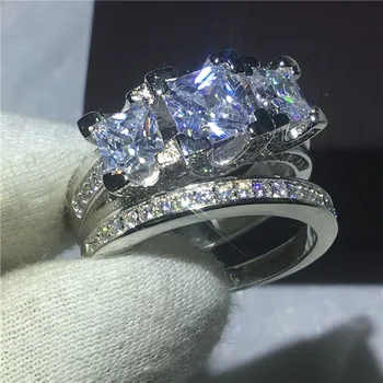 Mode Smykker til Kvinder Engagement ring 6ct Cz birthstones ring 925 Sterling Sølv Smykker Kvindelige Bryllup Band Ring Set