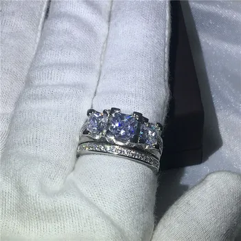 Mode Smykker til Kvinder Engagement ring 6ct Cz birthstones ring 925 Sterling Sølv Smykker Kvindelige Bryllup Band Ring Set