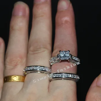 Mode Smykker til Kvinder Fuld 20ct Cz birthstones ring 14KT hvidguld Fyldt 3-i-1 Engagement Bryllup Band Ring Set