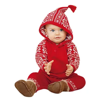 Mode sød Rød Jul tøj Nyfødte Baby Piger Dreng Jul Hætteklædte Udskrivning Romper Buksedragt Pyjamas Udstyr vinter varm
