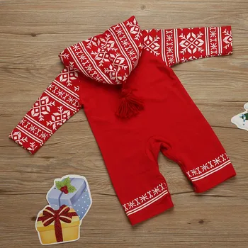 Mode sød Rød Jul tøj Nyfødte Baby Piger Dreng Jul Hætteklædte Udskrivning Romper Buksedragt Pyjamas Udstyr vinter varm