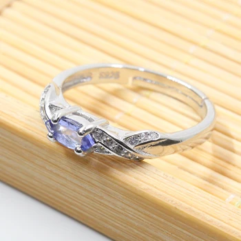 Mode tanzanit sølv ring 3 mm * 6 mm natur VS tanzanit ringe til pige massiv 925 sølv tanzanit engagement ring til dame