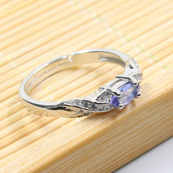 Mode tanzanit sølv ring 3 mm * 6 mm natur VS tanzanit ringe til pige massiv 925 sølv tanzanit engagement ring til dame