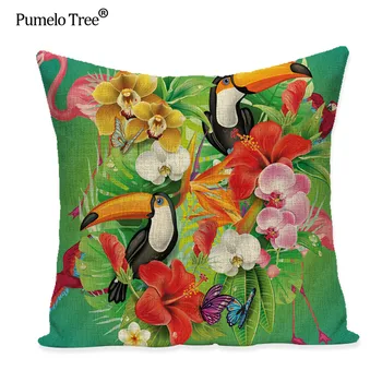 Mode Tropiske Grønne Pink Blad Flamingo Blomster Star Wings Dekorative Sofa Pude Hjem Dekorative Puder Almofadas Q0153