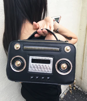 Mode unik retro radio box stil pu læder damer håndtaske, skuldertaske kæde pung kvinders crossbody messenger bag klap
