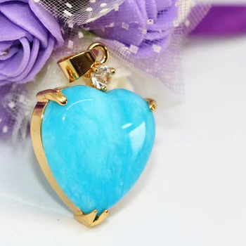 Mode vintage antikke hjerte vedhæng indlæg hule blå kalcedon jades erklæring kvinder guld-farve smykker 22mm B1852