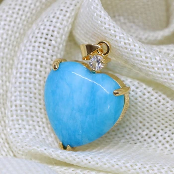 Mode vintage antikke hjerte vedhæng indlæg hule blå kalcedon jades erklæring kvinder guld-farve smykker 22mm B1852