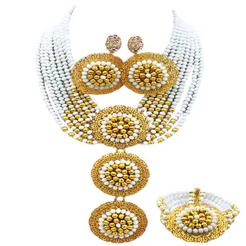 Mode White Crystal Beaded Afrikansk Bryllup Smykker Sæt Nigerianske Perler Halskæde til Kvinder 8C-3PH018