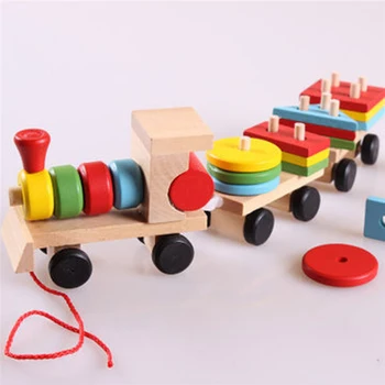 Modeller bygning toy train byggesten Pædagogiske Kids Baby Træ-Solid Stabling lille Barn Blok Legetøj til Børn gaver
