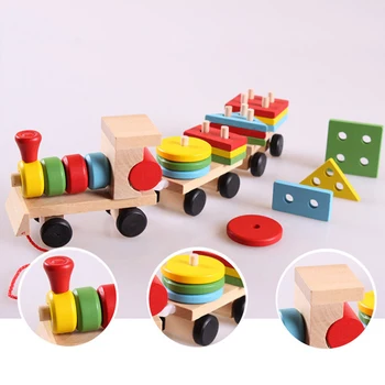 Modeller bygning toy train byggesten Pædagogiske Kids Baby Træ-Solid Stabling lille Barn Blok Legetøj til Børn gaver
