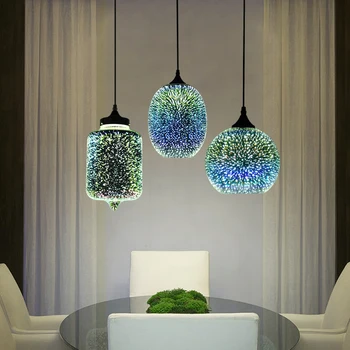 Moderne 3D Farverige Nordiske stjernehimmel Hængende Skygge Glas Pendel E27 LED Lys For Køkken, Restaurant, Opholdsstue