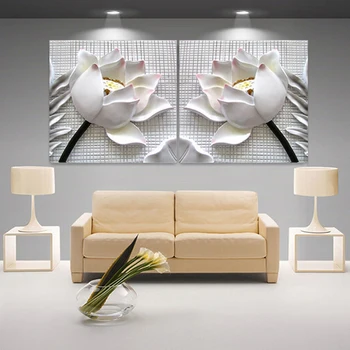 Moderne 3D white lotus definition billeder lærred boligindretning stue Væggen modulære maleri Print cuadros(ingen ramme)2stk