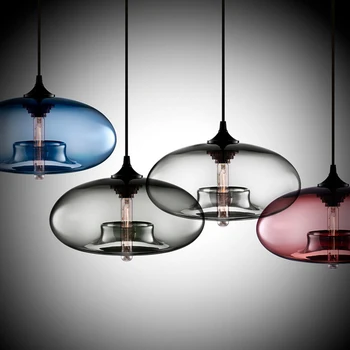 Moderne Art deco-Hængende farverige glas e27 / e26 Pendel Lampe med led-Lys ledningen til restaurant stue Køkken bar, cafe