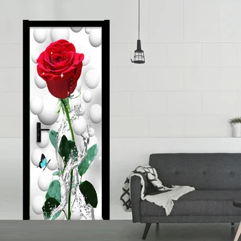 Moderne Enkel Rød Rose Flower Tapet 3D Væggen, Døren Vægmaleri PVC Selvklæbende Vandtæt Stue, Soveværelse Tapet Mærkat 3D