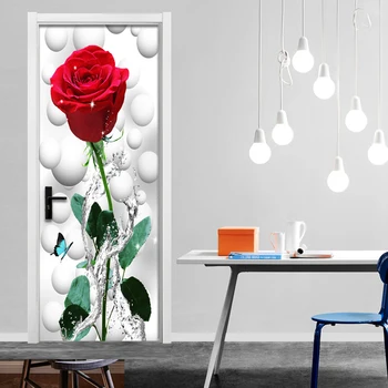 Moderne Enkel Rød Rose Flower Tapet 3D Væggen, Døren Vægmaleri PVC Selvklæbende Vandtæt Stue, Soveværelse Tapet Mærkat 3D