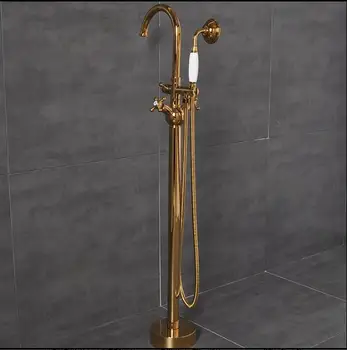 Moderne fritstående Badekar Faucet Spabad Filler Mode Guld Messing-Gulvtæppe Mount med håndbruser Badekar Blandingsbatterier
