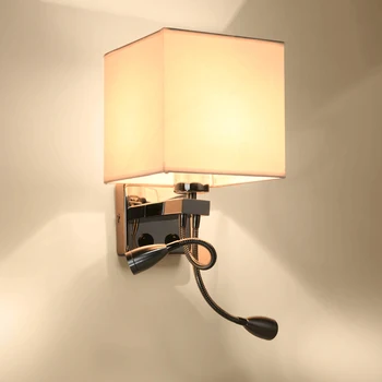 Moderne LED-Stof + Strygejern væglampe dekoration dobbelt rør E27 skifte belysning Soveværelse læsning Sengen sort/hvid/brun/linned