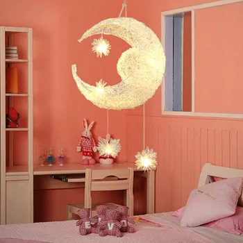 Moderne Lysekrone Moon Star Søde Soveværelse LED Lysekrone Glans Hanglamp Køkken Inventar Barn kids room Decor Lys