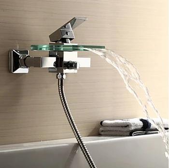 Moderne Tub Faucet med Glas vandfald Tud vægbeslag wf03