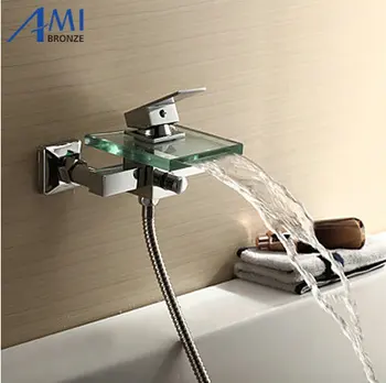 Moderne Tub Faucet med Glas vandfald Tud vægbeslag wf03