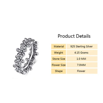 Modian Autentisk 925 Sterling sølv Ring med Blomster Klare CZ Stabelbare Bryllup shining Fashion smykker Til Kvinder Gave