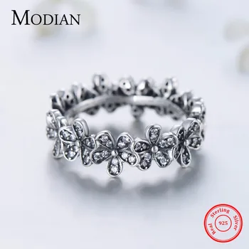 Modian Autentisk 925 Sterling sølv Ring med Blomster Klare CZ Stabelbare Bryllup shining Fashion smykker Til Kvinder Gave