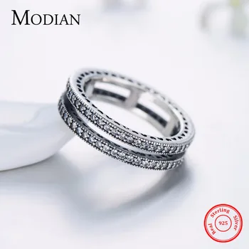 Modian Efteråret Nye Stil Classic Ægte 925 Sterling Sølv med Dobbelt Hjerte Ring Kærlighed stabelbare Finger Bryllup Smykker Til Kvinder Gave