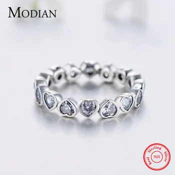 Modian Mode Klassiske Cubic Zirconia Smykker Ægte 925 sterling sølv Kærlighed Hjerte Ring i Evigheden Simuleret Ring Bands Smykker