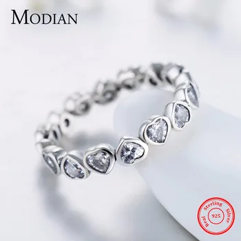 Modian Mode Klassiske Cubic Zirconia Smykker Ægte 925 sterling sølv Kærlighed Hjerte Ring i Evigheden Simuleret Ring Bands Smykker