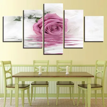 Modulær Ramme Lærred Kunst Udskriver Billeder, Stue 5 Panel Pink Rose Væg Maleri Hjem Dekoration Plakat Cuadros