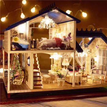Montering DIY Miniature Model Kit Træ Dukke Hus Romantisk Provence, Hus Legetøj med Møbler og Konvertible Gave til Pige
