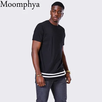 Moomphya Streetwear til Mænd t-shirt udvidet langline hipster t-shirt mænd stripes t-shirt til Mænd med Lang Line T-shirt med Stribet Hem