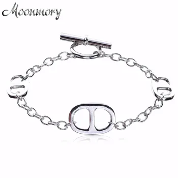 Moonmory 2017 Frankrig Populære 925 Sterling Sølv H Armbånd Med Kæde Sølv Lås Armbånd Til Kvinde Bryllup Smykker