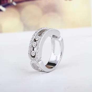 Moonmory S925 Sterling Sølv Ring Med Bevægelige Sten, og Klare Zircon fransk Stil, Sølv Ring For Kvinder Smykker Tilbehør