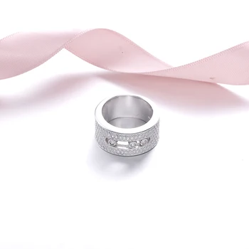 Moonmory S925 Sterling Sølv Ring Med Bevægelige Sten Klart Zircons Mode Smykker Ægte Sølv Brede Vielsesringe For Kvinder