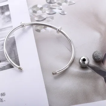 Moonmory Øjeblikke Sølv Open Bangle med Bane Caps S925 Sterling Sølv perle Armbånd med Klare Zircon For Kvinde Diy Smykker